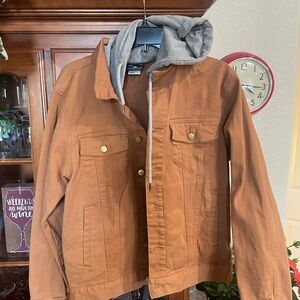 Lrg Men's Brown Jean Jacket with Gray Hooded Liner